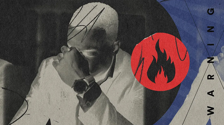 Collage with person holding face