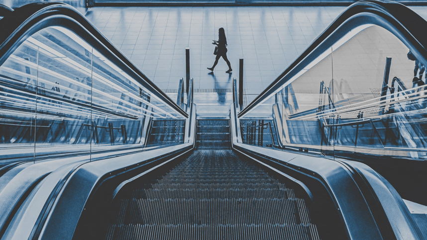 Looking down an escalator