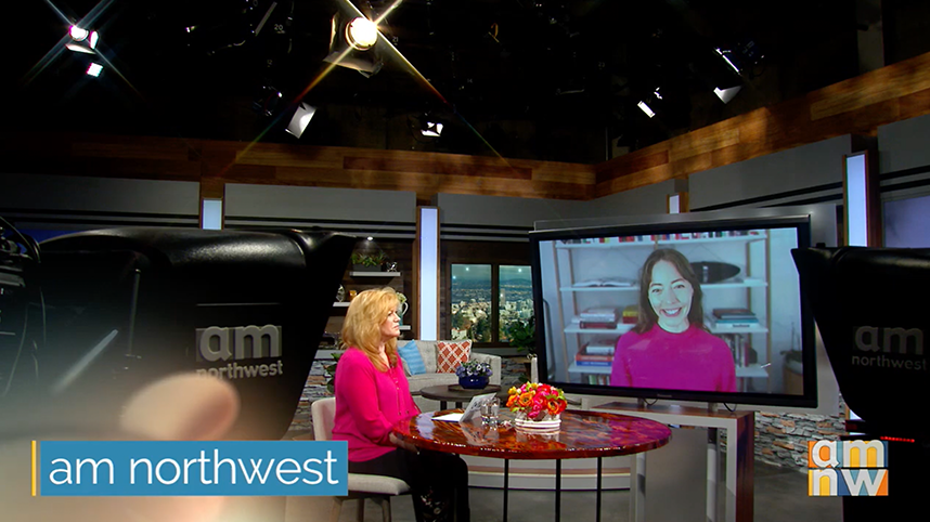 KATU 2 Studio with presenter and Stephanie