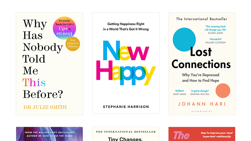 Grid of book including New Happy